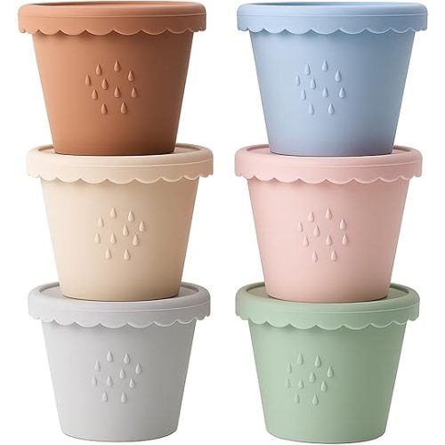 Silicone Baby Food Containers 6 Pack 4oz Baby Food Storage Set, Airtight Leak Proof Baby Feeding Cups, Freezer & Microwave Safe, Stackable Baby Snack Containers, Baby Shower Gift Andy Bear
