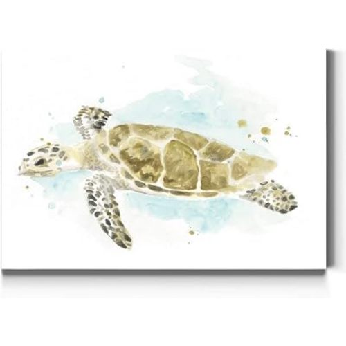 Renditions Gallery Watercolor Sea Turtle (2), Bright Underwater Artwork, Blue, Green, White, Ocean Decor, Premium Gallery Wrapped Canvas, Ready to Hang, 12 in H x 18 in W, Made in America Print
