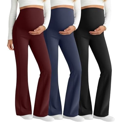 3 Pack Maternity Flared Leggings Over The Belly Yoga Bootcut Stretchy Pregnancy Pants Lounge Mama Soft Trousers