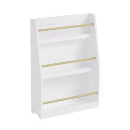 3-Tier White Wooden Open Storage Rack, Narrow Slim Kids Bookshelf Toy Shelving Unit for Living Room