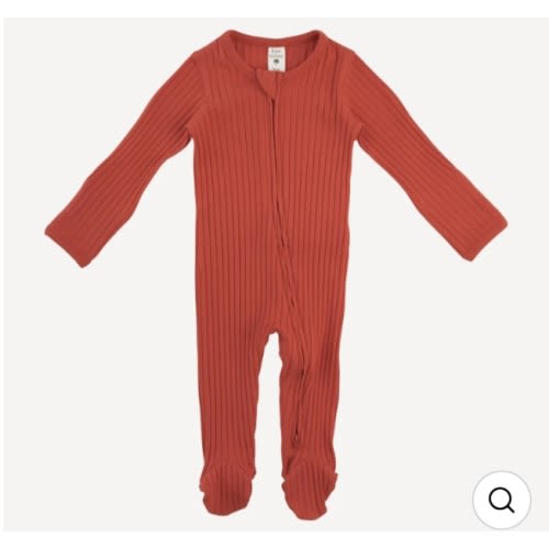 long sleeve two way zipper footie | chili | organic cotton wide rib