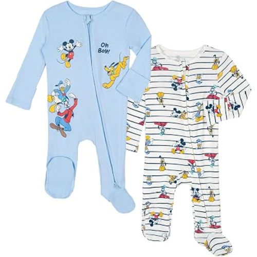 Disney Baby Boys' 2-Pack Footed One-Piece Sleep N' Play Newborn to Infant