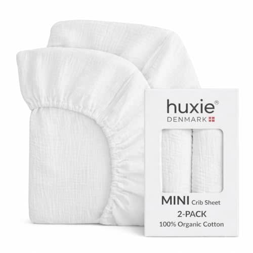 Mini Crib Sheets, 100% Organic Cotton, 24"x38" Pack n Play, Set of 2 | GOTS-certified deep-pocket 360° fit, also fits bassinets, playards & portable cribs (White)