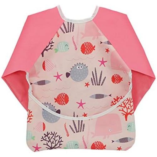 Infant Toddler Baby Waterproof Sleeved Bib, Bib with Sleeves&Pocket, 6-24 Months