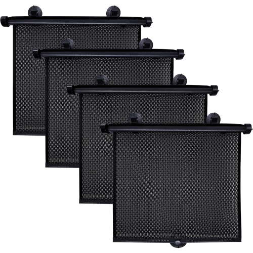 EcoNour Car Window Shades (4 Pack) | Retractable Roller Sunshade for Kids & Baby | UV & Heat Protection | Privacy Blackout Curtain Shades | Easy Install Car Window Shade | 15" x 17"