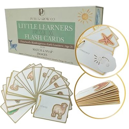 Play & Grow Co. Educational Montessori Flashcards for Preschoolers | ABC Alphabet Letters Numbers Shapes Colors Body Parts | Extra Thick Large Non-Toxic Homeschool Learning | Gifts for Boys Girls 3+