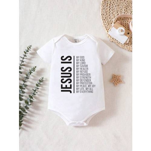 SHEIN Playful Pals Newborn Baby Boy Casual Basic Fun Letter Pattern Bodysuit