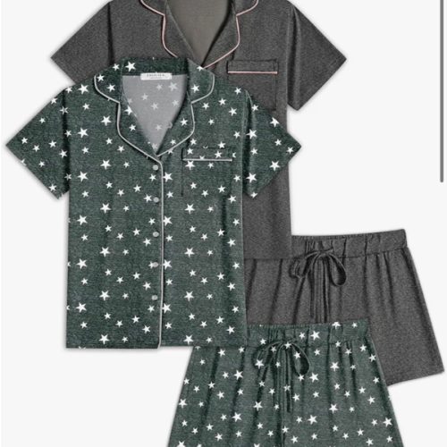 Ekouaer Womens Pajamas Set 2 Pack Button Down Summer Short Sleeve Pjs -Medium