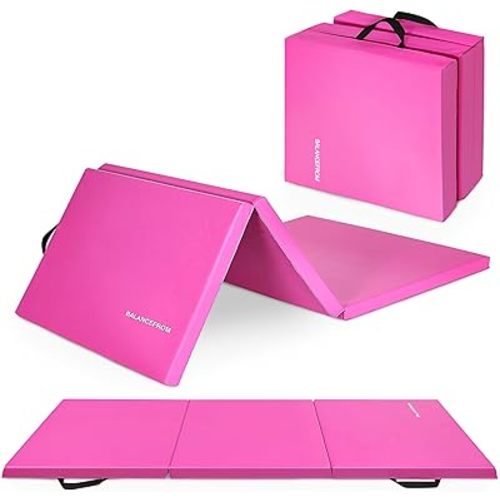 BalanceFrom Folding Gymnastics Mat, Thick Home Gym Floor Yoga Equipment, Blue - Portable Exercise and Workout Pad for Pilates, Aerobics, and Martial Arts Fitness Training