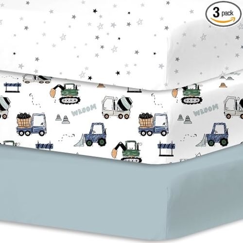 Plushii Crib Sheets for Boys Girls,Baby Crib Sheets Fitted 3PK for Standard Crib and Toddler Bed Mattress,52"x28"Soft Breathable Microfiber Crib Mattress Cover with Cute Patterns(Truck)