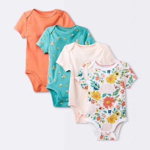 Baby Girls' 4pk Short Sleeve Bodysuit - Cloud Island™ Floral, Size: 6-9M