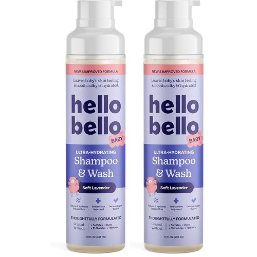 Hello Bello Shampoo and Body Wash, Gentle Hypoallergenic Formula for Babies and Kids, Vegan and Cruelty-Free, Lavender, 10 fl oz (Pack of 2)