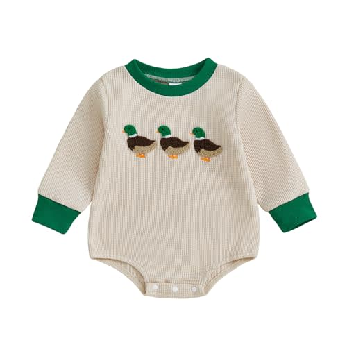 Infant Long Sleeve Bubble Romper Baby Boy Fall Winter Outfits Newborn Waffle Knit Embroidery Bodysuit Clothes