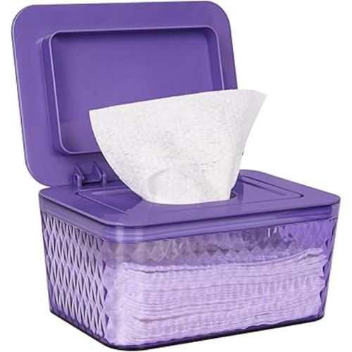 Wipes Dispenser, One-Handed Operation Wipe Holder for Baby & Adult, Seal-Designed Wipes Container for Bathroom Keep Diaper Wipes Fresh (Purple)