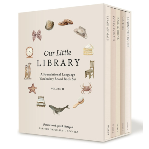 Our Little Library Vol. 2: First 100 Words Board Book Box Set, including Ocean Animals, Safari Animals, Food and Drink, Clothes, and Around the House (Tabitha Paige Children's Book Series)