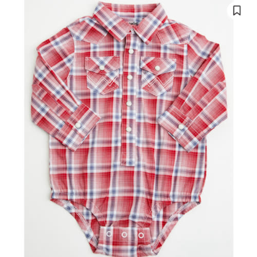Wrangler Infant Boys' Plaid Print Long Sleeve Snap Onesie