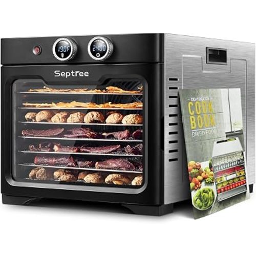 Household Food Dehydrators Machine with 8 Stainless Steel Trays Hold 10 lb Meats 24 H Digital Timer 194 °F Temperature Control Commercial Dryer for Jerky Meat Herb Fruit Vegetables Beef Black Knight