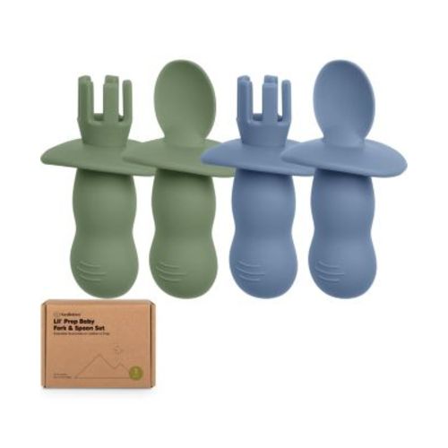 4-Pack Prep Baby Spoons & Forks Set, Self Feeding Baby Utensils 6-18 Months, Silicone BLW Baby Feeding Set, BPA-Free