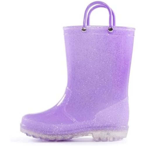 K KomForme Girls Rain Boots,Kids Glitter Waterproof Boots with Easy-on Handles