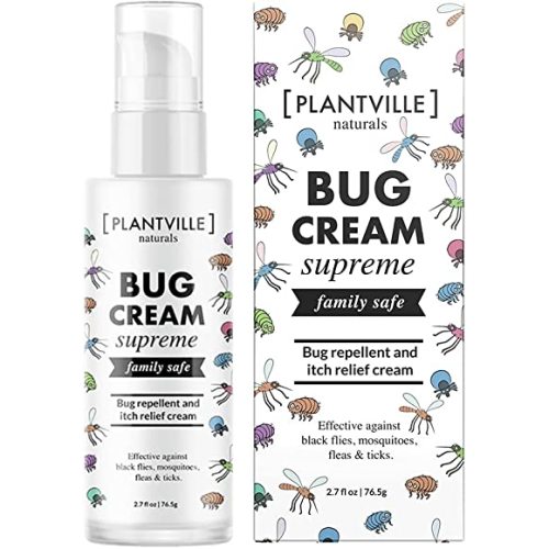 Plantville Bug Repellent and Itch Relief Cream Natural Plant Based Flea Repellent for Humans Family Safe Baby Mosquito Repellent - Mosquitoes, Black Flies, Fleas & Ticks 2.7oz Made in USA
