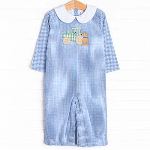 Tractor Tag Along Applique Romper, Blue – Stitchy Fish