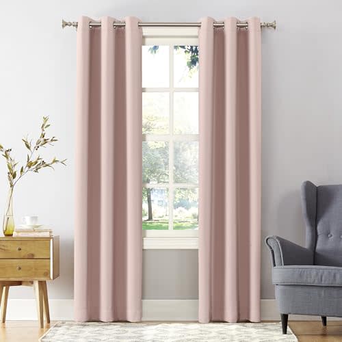 Sun Zero Easton Energy Saving Blackout Grommet Curtain Panel, 40" x 84", Blush Pink