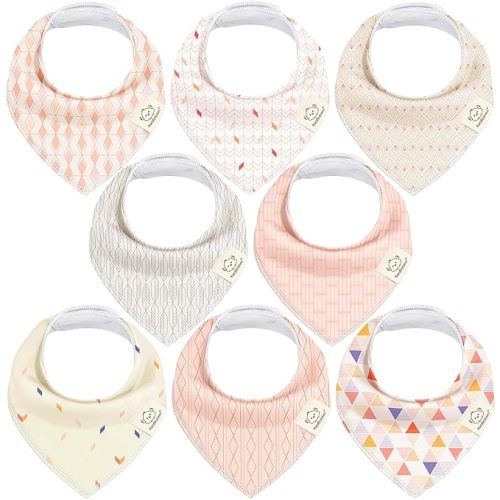 KeaBabies 8-Pack Organic Baby Bandana Bibs for Drooling and Teething - Super Absorbent Triangle Baby Drool Bibs for Girls, Boys, 100% Cotton Extra Soft for Newborn, Infant 0-36 Months (Prism)