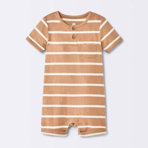 Baby Boys' Striped Henley Short Sleeve Romper - Cloud Island™ Brown 3-6M