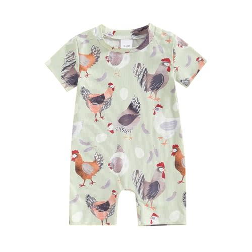 Baby Boy Girls Farm Clothes Western Romper Newborn Jumpsuit Country Stuff | Toddler Baby Farm Animals Chicken/Cow Print/Tractor Romper New Coming Home One Piece Jumspsuit Shortalls Clothes