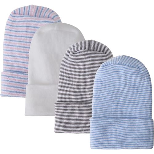 DRESHOW BQUBO 4 Pack Newborn Hospital Hat Infant Baby Hat Cap with Big Bow Soft Cute Knot Nursery Beanie
