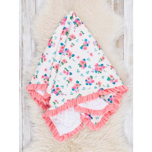 Coral Sweet Garden Ruffle Minky Blanket