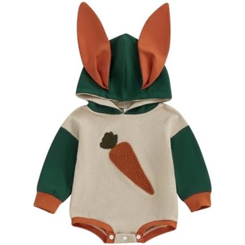 BemeyourBBs Newborn Baby Boy Girl Easter Outfit Bunny Ear Hoodie Romper Long Sleeve Jumpsuit Infant Spring Clothes