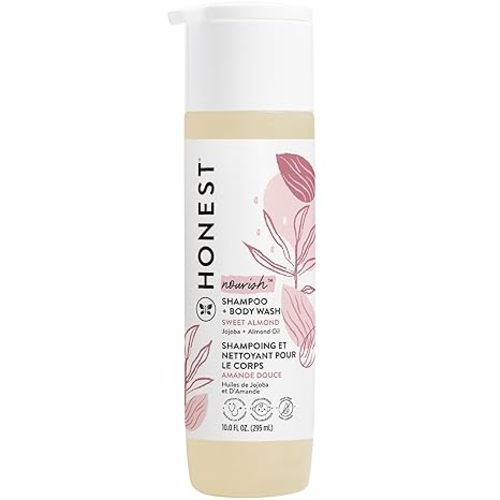 The Honest Company 2-in-1 Cleansing Shampoo Body Wash Gentle for Baby, Naturally Derived Tear-free Hypoallergenic Sweet Almond Nourish 10 fl oz
