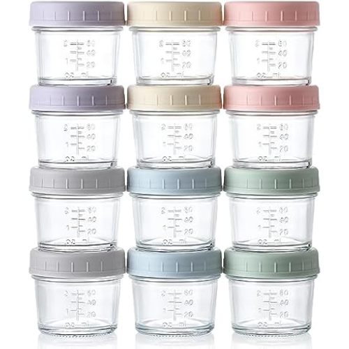 VITEVER 12Pack Glass Baby Food Storage Containers - 4 oz Baby Food Storage Jars With Lids, Baby Food Maker, Microwave, Dishwasher & Freezer Safe