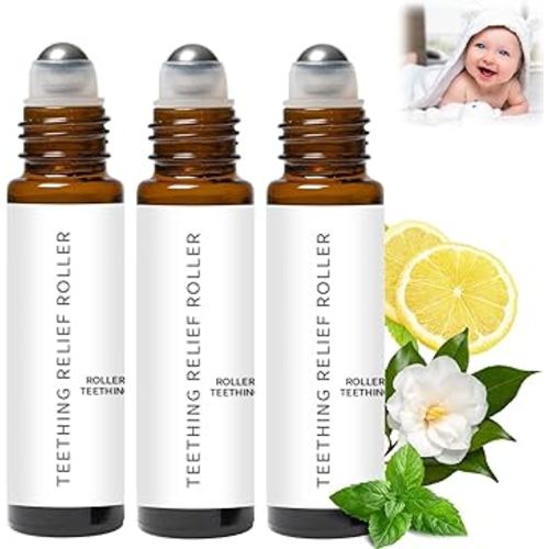 3Pcs Velaria Teething Roller, Teething Roller All Natural for Babies, Baby Teething Oil Roller, Natural Relief with Chamomile & Rose Oil