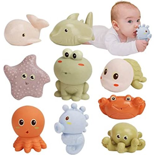 Mold Free Bath Toys, Squirts Baby and Toddler Bath Toy, Soft Animals Beach Pool Toys for Toddlers 1-3, Infant Fidget Toys for 1 Year Old Boy Girl Birthday Gift, 10 Pack