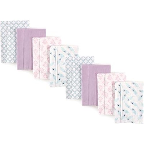 Hudson Baby Cotton Poly Flannel Burp Cloths Multipack, Peacock Feather 8-Pack, One Size