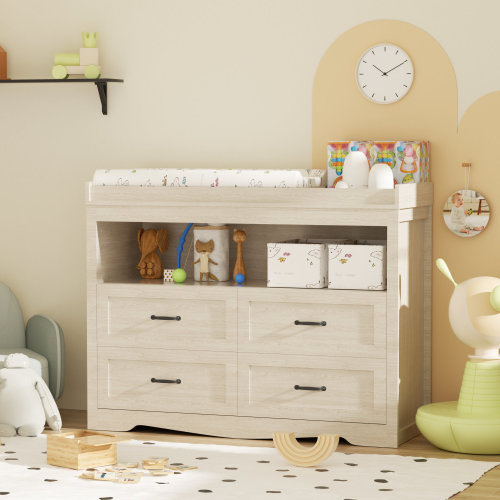 Hessle 47.2'' Solid Wood Baby Changing Table With Four Drawers And Open Storage Space | Wayfair