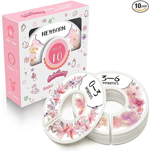 Baby Closet Size Dividers for Clothes - Set of 10 from Newborn to Toddler and 2 Blanks with Colored Box- Flower Designs Baby Closet Organizer for Nursery - Baby Clothes Organizer for Girl - [Floral]