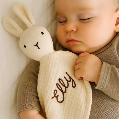Personalized Bunny Lovey Embroidered Lovey with Name Custom Baby Shower Gift for Newborn Keepsake Gift for Baby Boy Christmas Baby Gift
