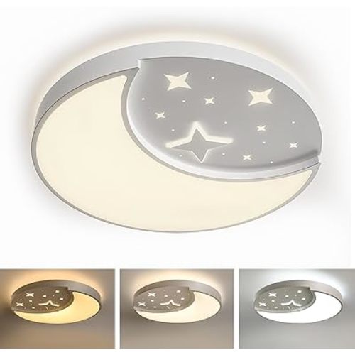 Flush Mount Ceiling Light, 30W Large Modern LED Ceiling Lights, 3000K/4500K/6500K Selectable, Moon and Star Ceiling Light Fixture for Bedroom Kitchen Dining Room(15.75 Inch)