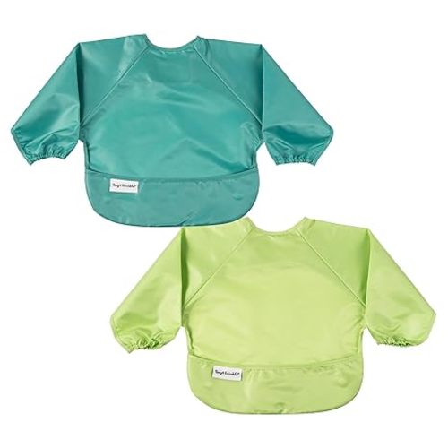 Tiny Twinkle Long Sleeve Bib for Babies & Toddlers | 2-Pack Waterproof Smock Bib for Eating | Machine Washable & Mess-Proof Feeding Essentials | Newborn Shower Gift (Rainforest,6–24M)