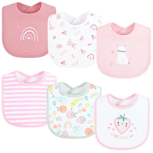 6 Pack Baby Bibs for Drooling and Teething Soft Cotton Absorbent with Hook and Loop Adjustable Embroidered
