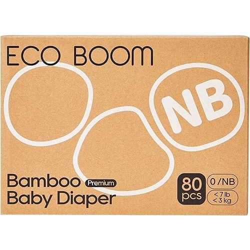 Eco Boom Bamboo Baby Diapers - Hypoallergenic, Ultra Solf Nappies Newborn - 80 pcs per Box