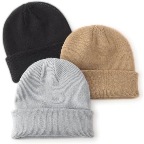 DRESHOW BQUBO 3 Pack Baby Beanies Toddler Kids Winter Hats Soft Knit Hat for Baby Boys Girls Warm Cap Beanies