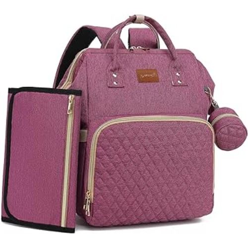 Diaper Bag Backpack with Changing Pad, Pacifier Case, Baby Bag for Boy Girl Toddler - Large, Stylish, Waterproof Travel Quilted Diaper Bag for Mom - Baby Shower - Purple