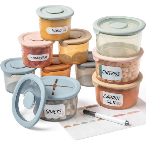 Silicone Baby Food Containers | 8oz/4 oz Baby Food Storage Jars with Airtight Lids and A Snack Cup Lid | Freezer,Microwave and Dishwasher Safe, Reusable Baby Food Jars for Infant & Toddler