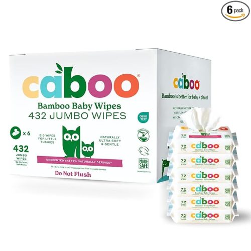 Caboo Baby Wipes, Made with Bamboo Viscose, Certified Made Safe Ingredients, Unscented Baby Wipes Good for Sensitive Skin, 72 Wipes Per Travel Pack, Total of 216 Wet Wipes