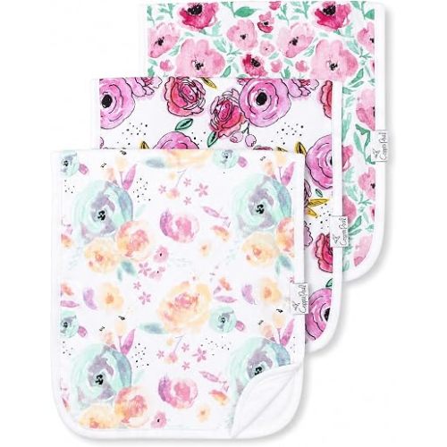 Copper Pearl Premium Baby Burp Cloths - 3-Pack Large Cotton Burp Cloths, Extra Soft Spit Up Rags with 3 Absorbent Layers, Perfect for Baby Girl Gifts (21" x 10" Size, Bloom Set)