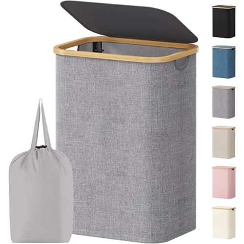 Lifewit 80L Large Laundry Basket with Lid, Removable Bags, Light Gray